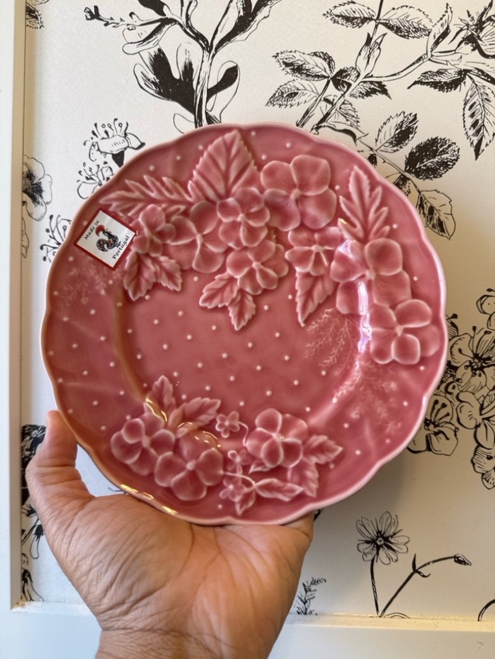 Pink Bordallo Pinheiro “Ingrid” Embossed Floral Salad Plate